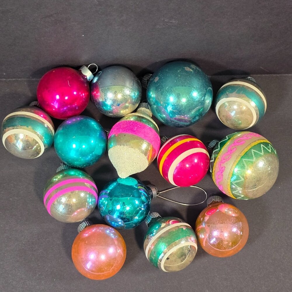 Vintage Shiny Brite Glass Christmas Ornaments Lot of 14 Mixed Colors Pattern - Picture 3 of 16